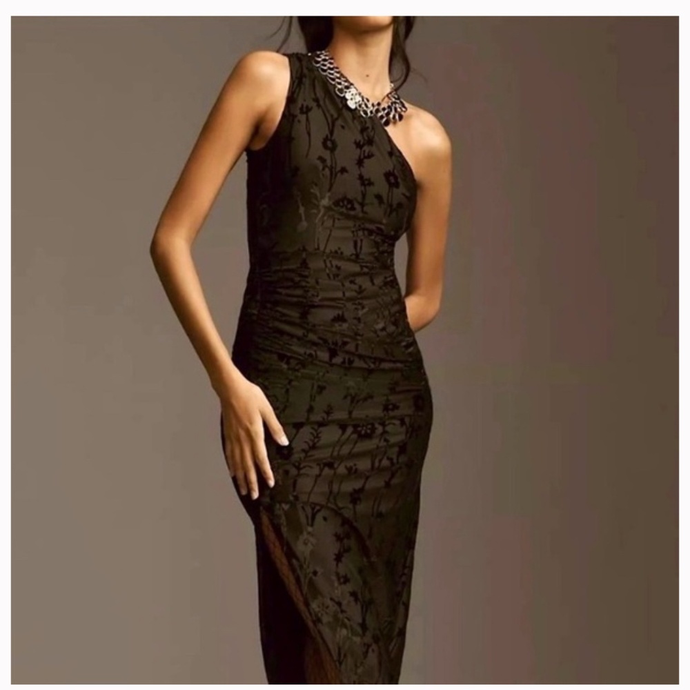 New Anthropologie HUTCH Burnout Velvet One Shoulder Asymmetrical Dress